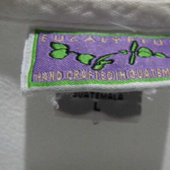Eucalyptus White Embroidered 3/4 Sleeve Peasant Button Blouse-Size Lg-Guatemala - Picture 4 of 6